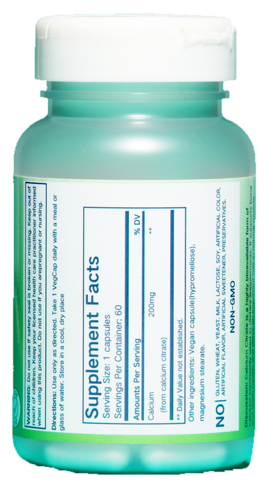 Calcium Citrate 200mg — label / back