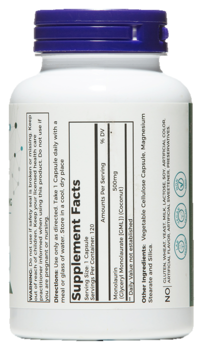 Monolaurin 500mg — label / back